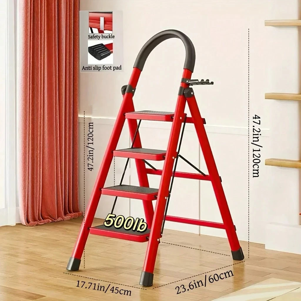 Heavy-Duty 5 Step Folding A-Frame Ladder 500lb Capacity Anti-Slip gallery