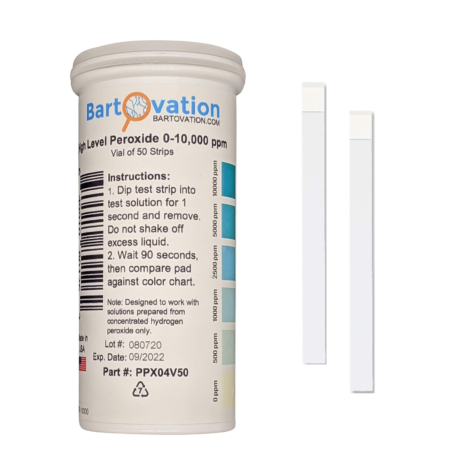 Very High Level Hydrogen Peroxide H2O2 Test Strips, 0-10,000 ppm [Vial of 50 ... gallery