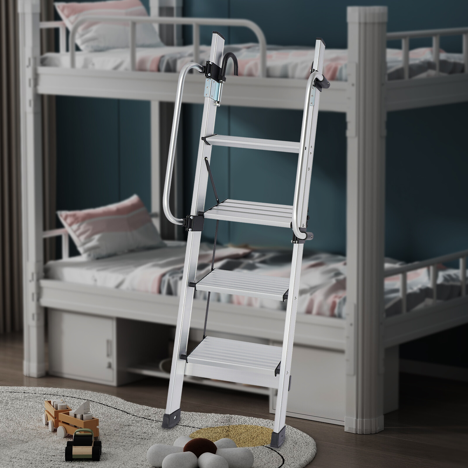 4-Step Floor Standing Bed Ladder Ladder w/ Adjustable Handrail 150kg/330.69lbs gallery