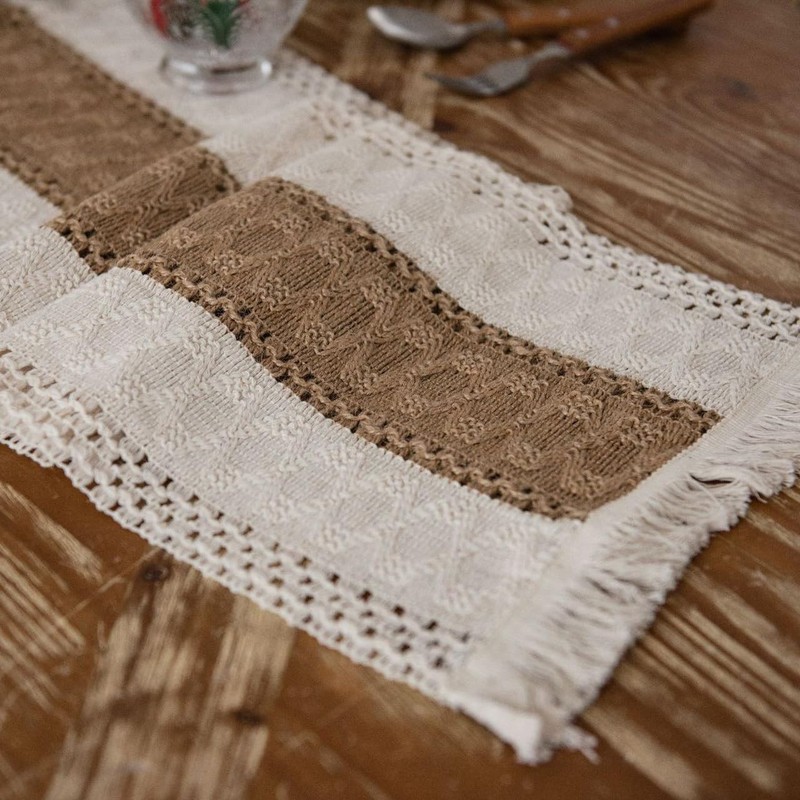 Geometric Patterned Table Runner with Tassels ,Rustic Table Runners 70 Inches... gallery