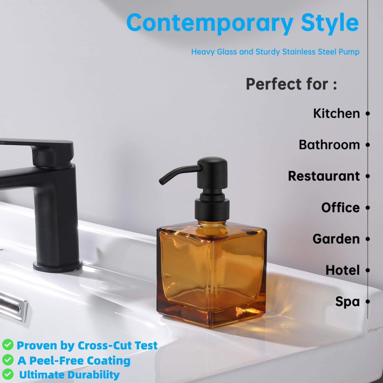 Square Bathroom Soap Dispenser Amber Bottle with Black Pump, Retangle Cube 8.... gallery