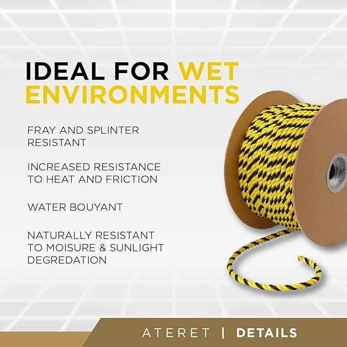ATERET Twisted 3-Strand YELLOW & BLACK Polypropylene Rope Monofilament ALL SIZES gallery