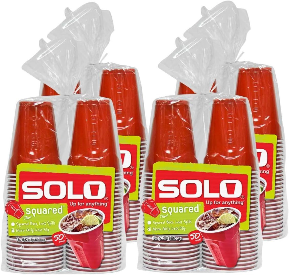 SOLO Red Squared Plastic Party Cups 18oz 200 Count Pack of 4 gallery