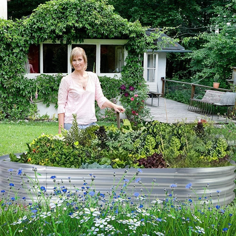 1/2/4 Pack Galvanized Raised Garden Bed Kit Oval Metal Planter Boxes Outdoor gallery