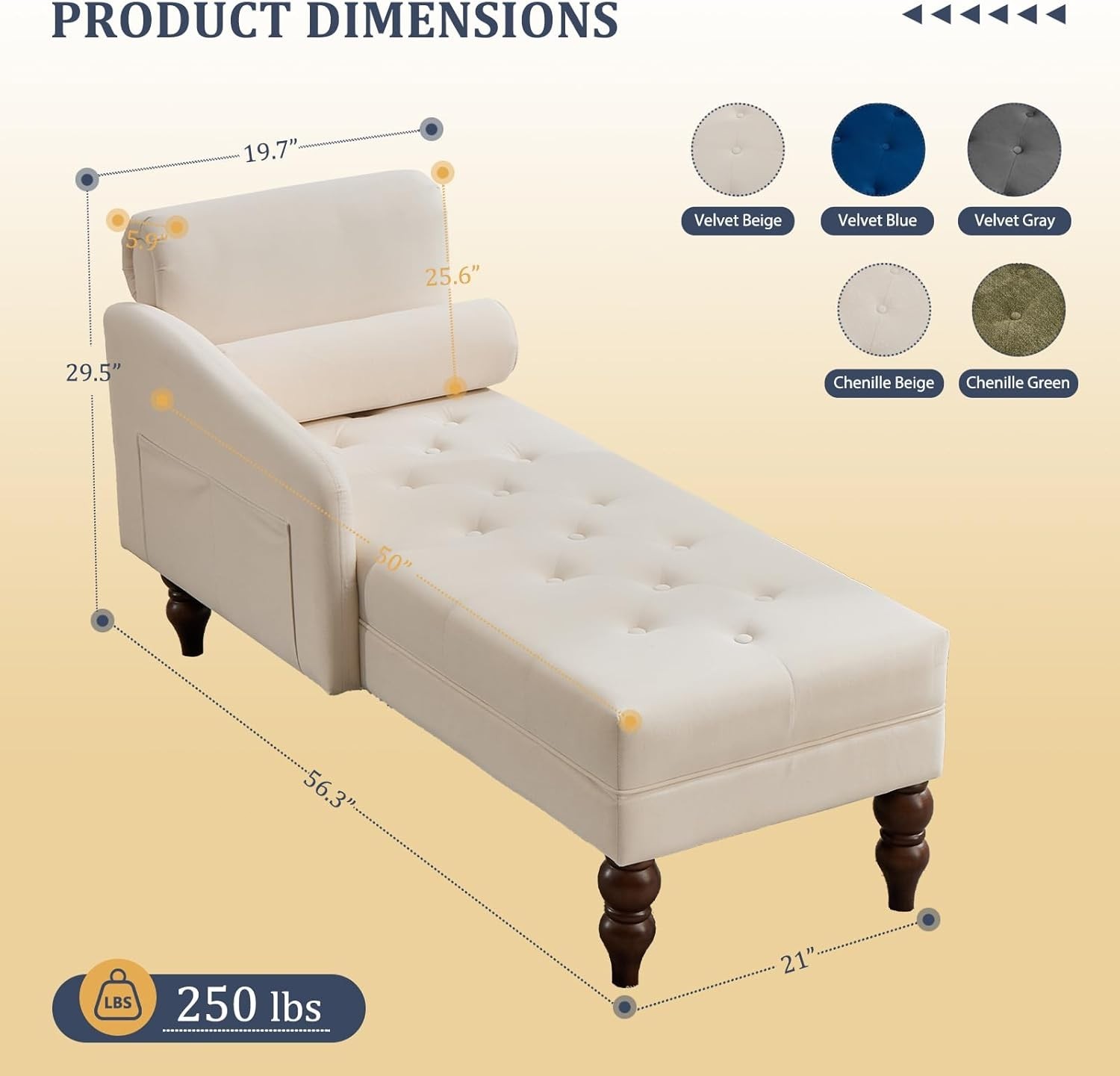 Chaise Lounge Chair Indoor Modern Couch Sofa Bed w/ Round Pillow for Living Room gallery