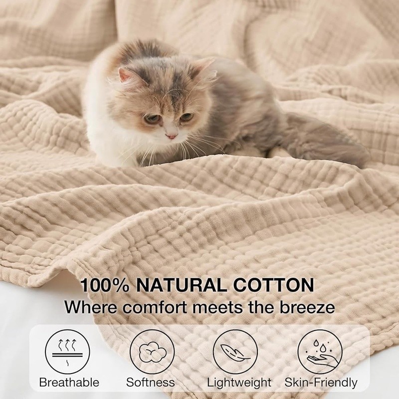 100 Cotton Muslin Blanket Breathable Soft Lightweight Cozy Versatile Gift New gallery