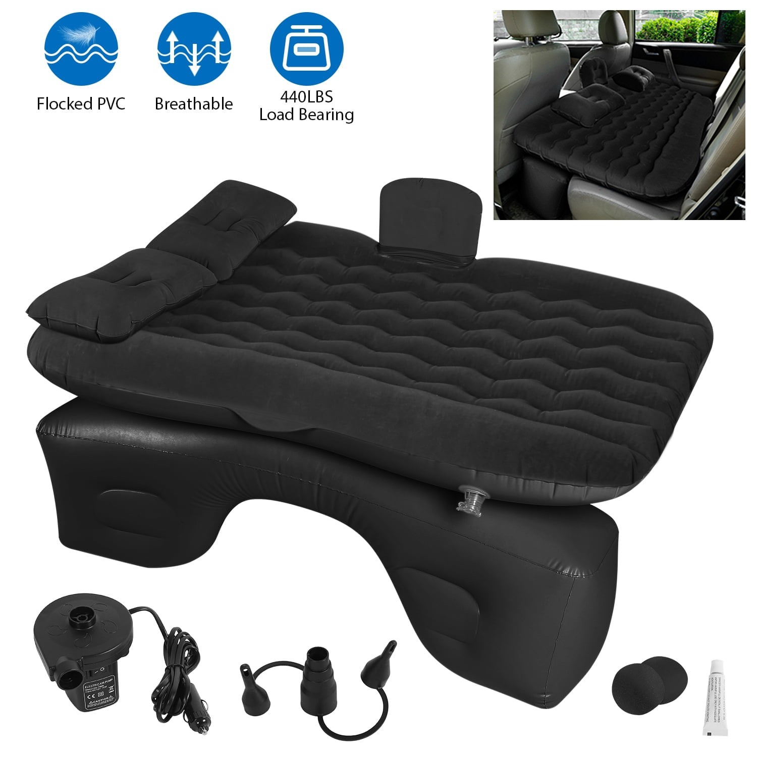 Inflatable Travel Car Air Mattress Back Seat Bed and Rest W/Pillows Pump and Bag gallery