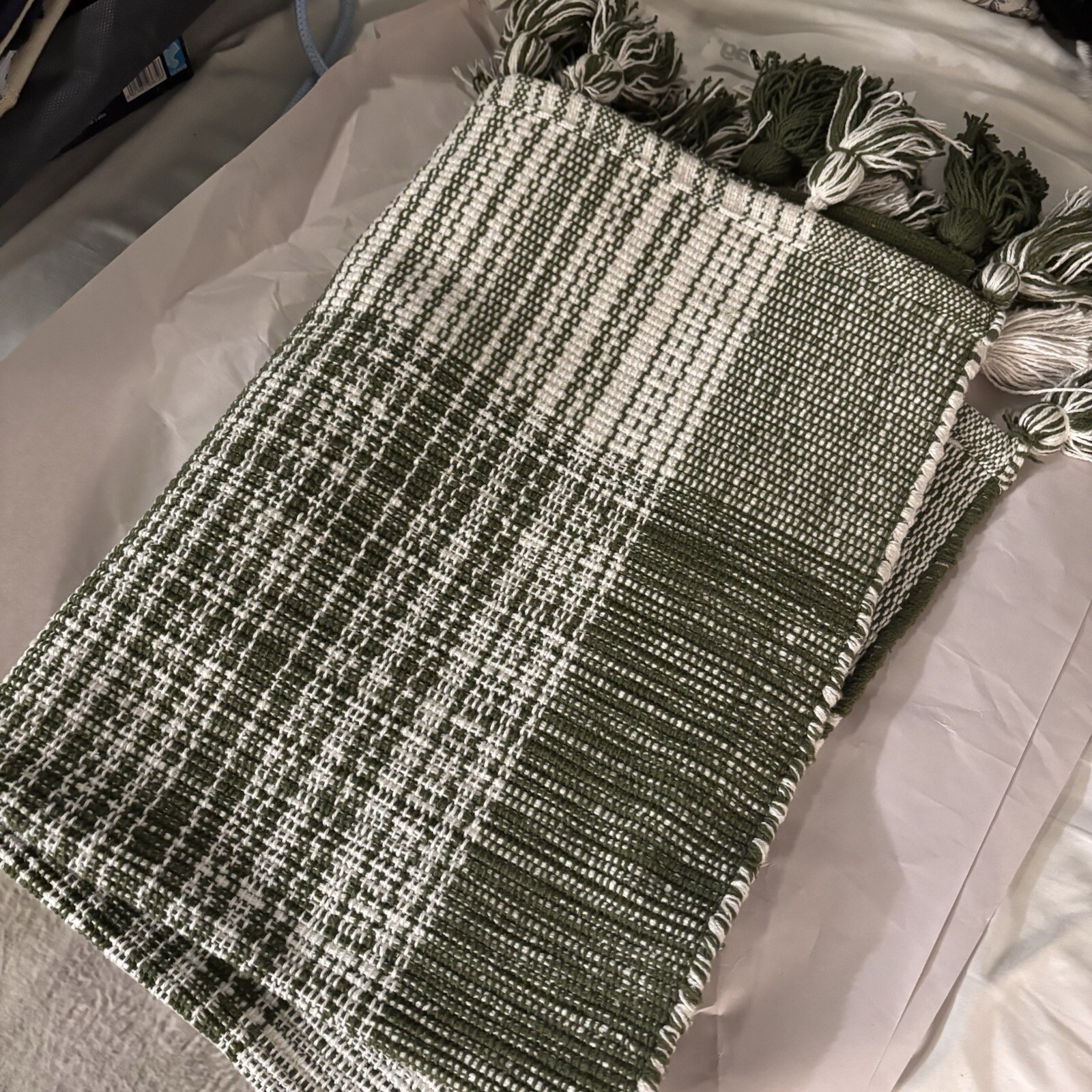 Cotton Polyester, Hand, Woven Machine Wash, Green And White Rug gallery