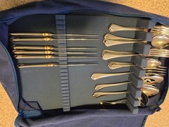 Mikasa – Lyons Flatware – Gold Accent . 34 Pieces Include (6) 5-piece Settings