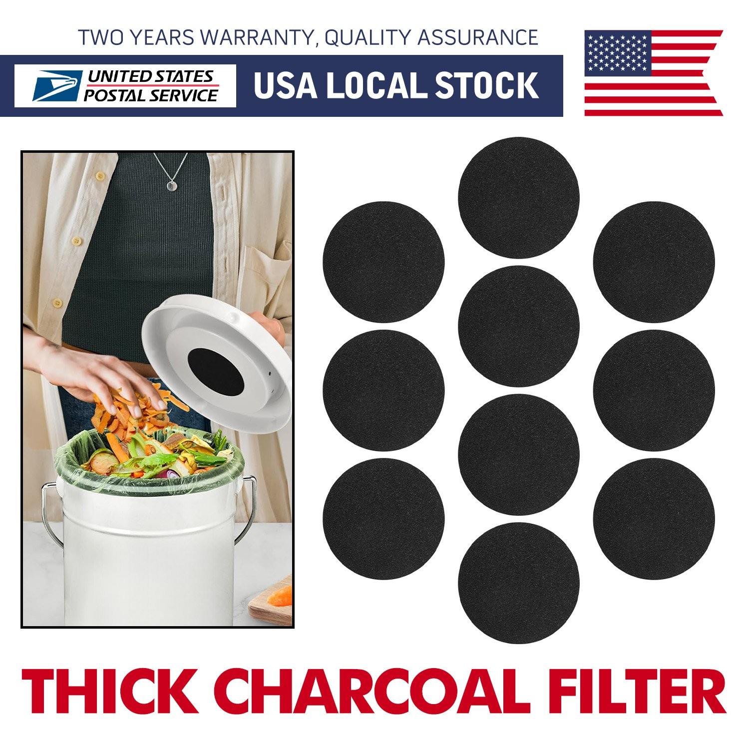 6.7 Inch Activated Carbon Layer Compost Bin Filters 10 Pack Long Lasting Use gallery