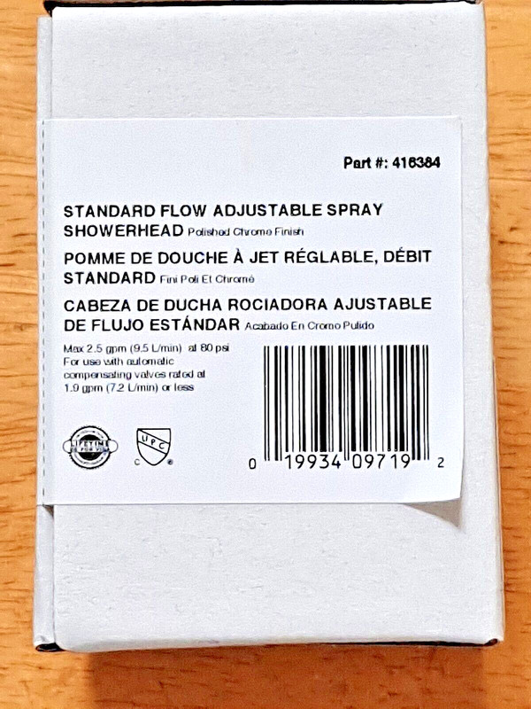 One Standard Flow Adjustable Spray Chrome Shower Head 2.5 GPM P/N 416384 gallery