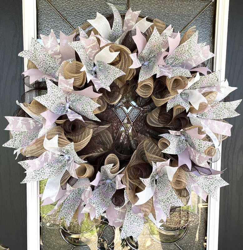 Lavender Dragonfly Spring Summer Fall Deco Mesh Wreath, Farmhouse Cottage Decor gallery