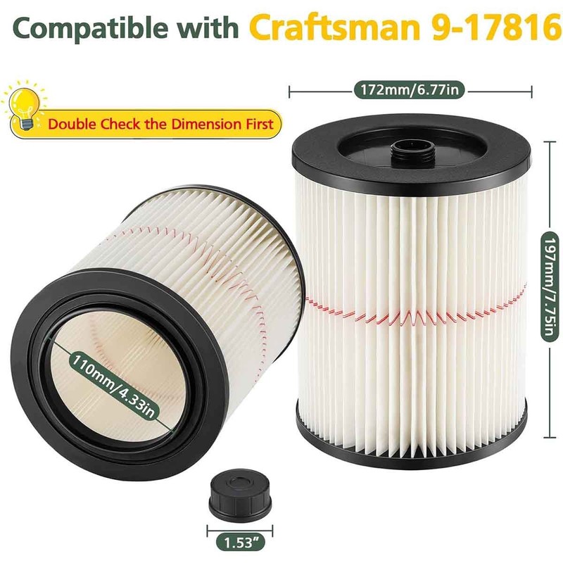 1-2 Pack 17816 Filter Replacement For Craftsman Shop Vac Wet Dry Vacuum Washable gallery