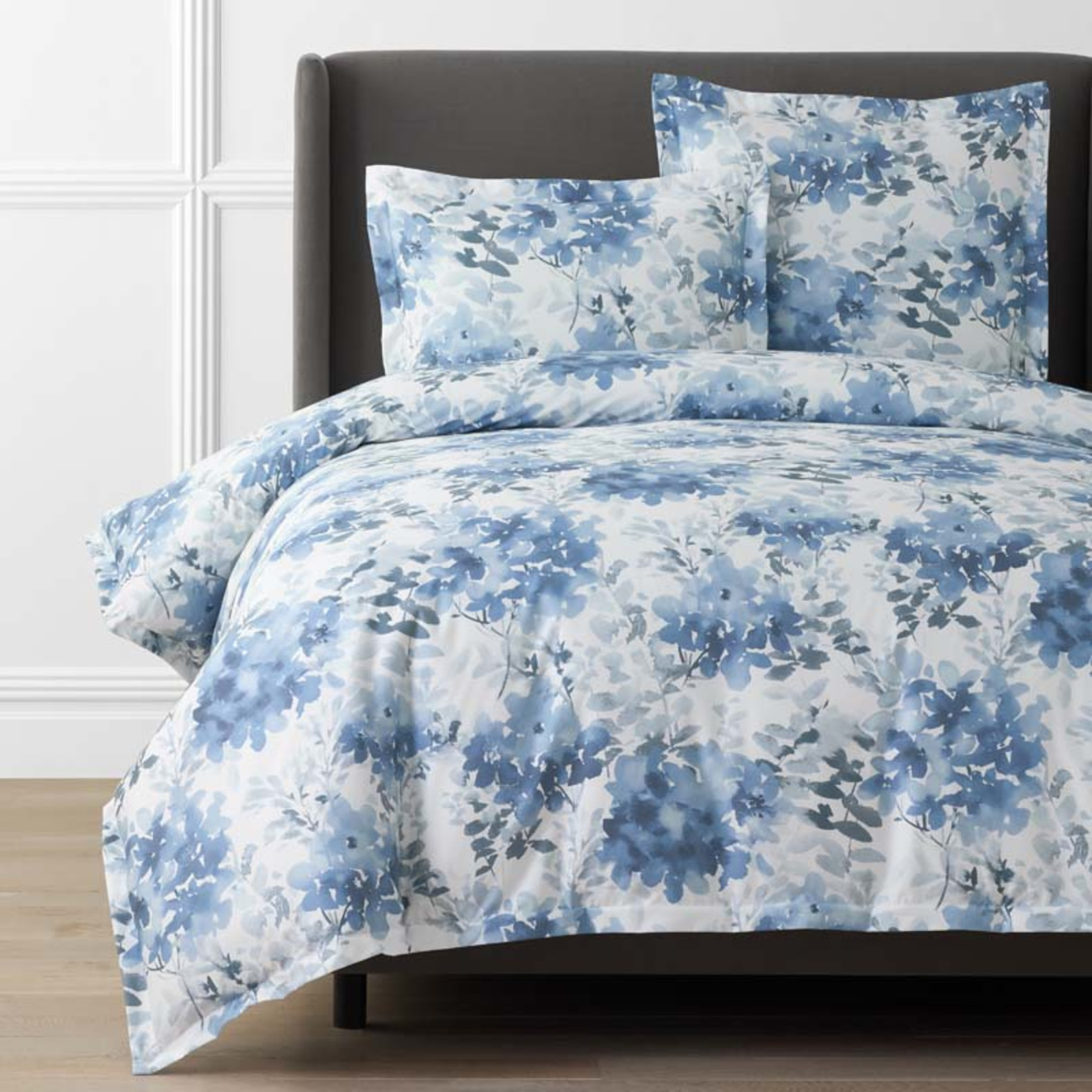 Floral Grove Premium Smooth Wrinkle-Free Sateen Duvet Cover - Dusty Blue, Ful... gallery