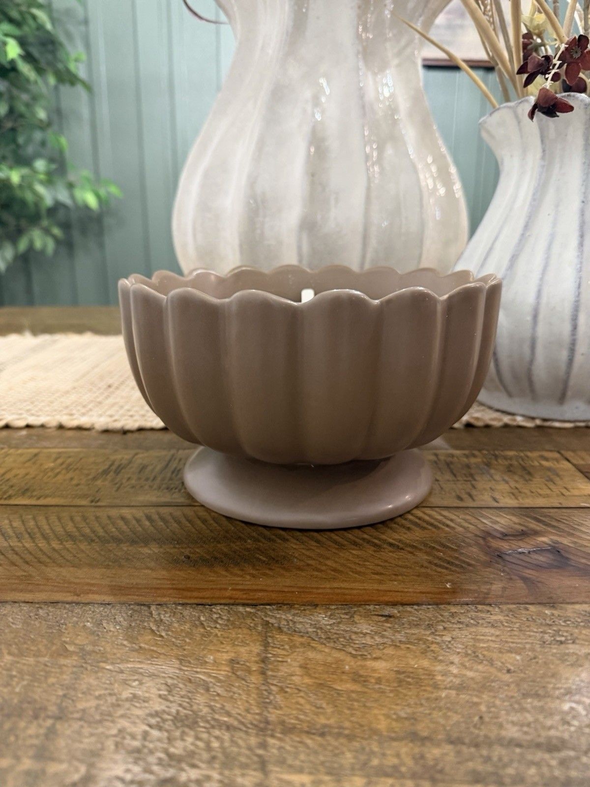5 Wick Footed Ceramic Scalloped Rim Salted Honey Jar Candle 34oz - NEW RARE gallery