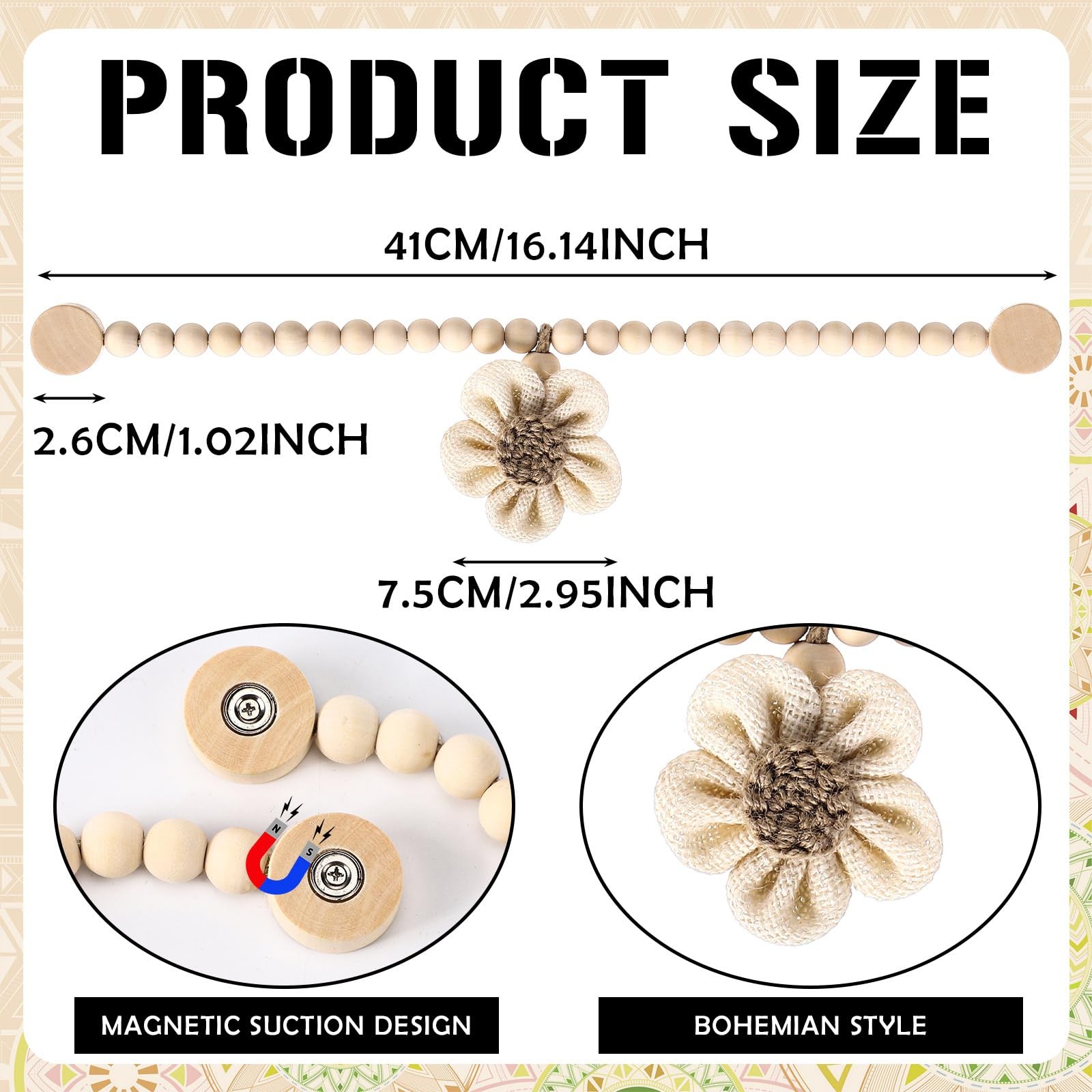 Fiwochic 2 Pcs Beaded Sunflower Magnetic Curtain Tiebacks Boho Wooden Curtain Ti gallery