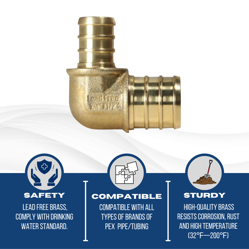 10 PIECES 3/4" PEX X 1/2" PEX REDUCING ELBOW BRASS CRIMP FITTINGS LEAD FREE gallery