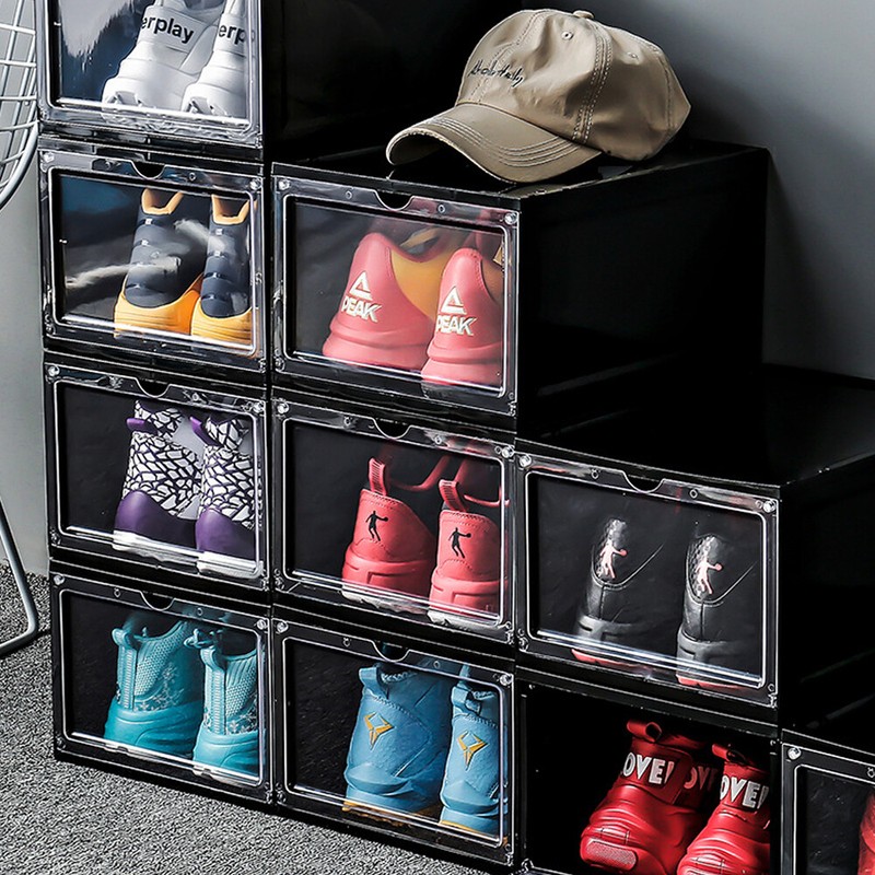 4-12Pcs Clear Plastic Shoe Storage Boxes Black&White Stackable Sneaker Organizer gallery