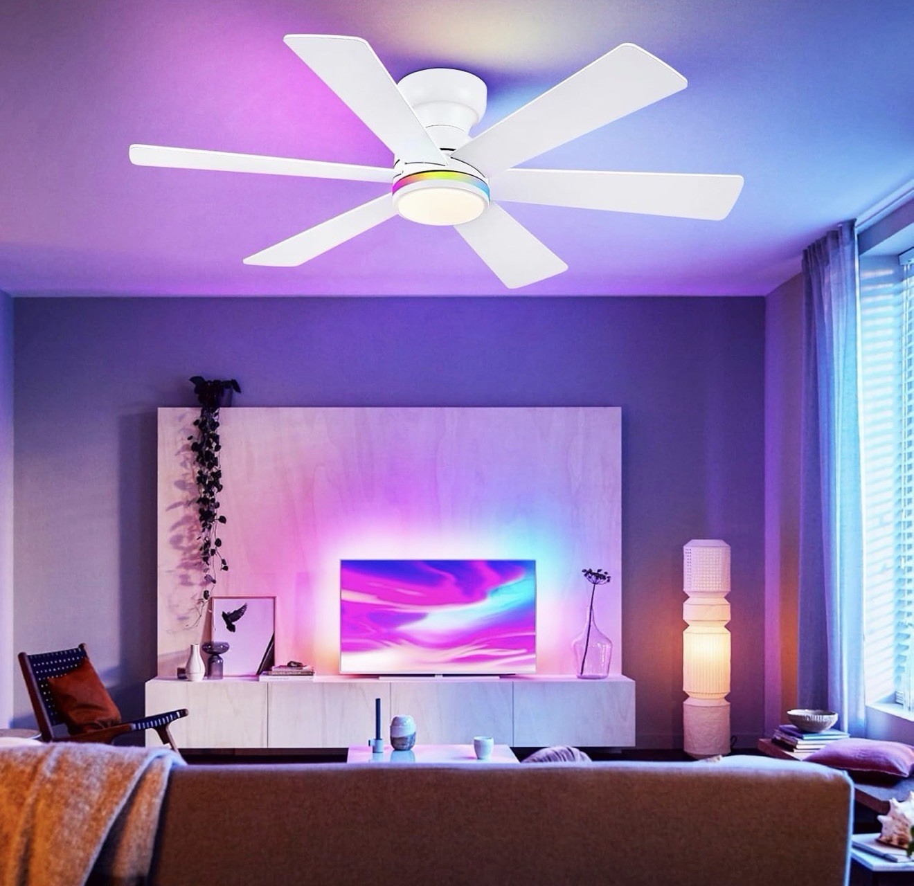 46 in Ceiling Fan 6-Blade White w/ LED RGB Light, App/Remote, Reversible gallery