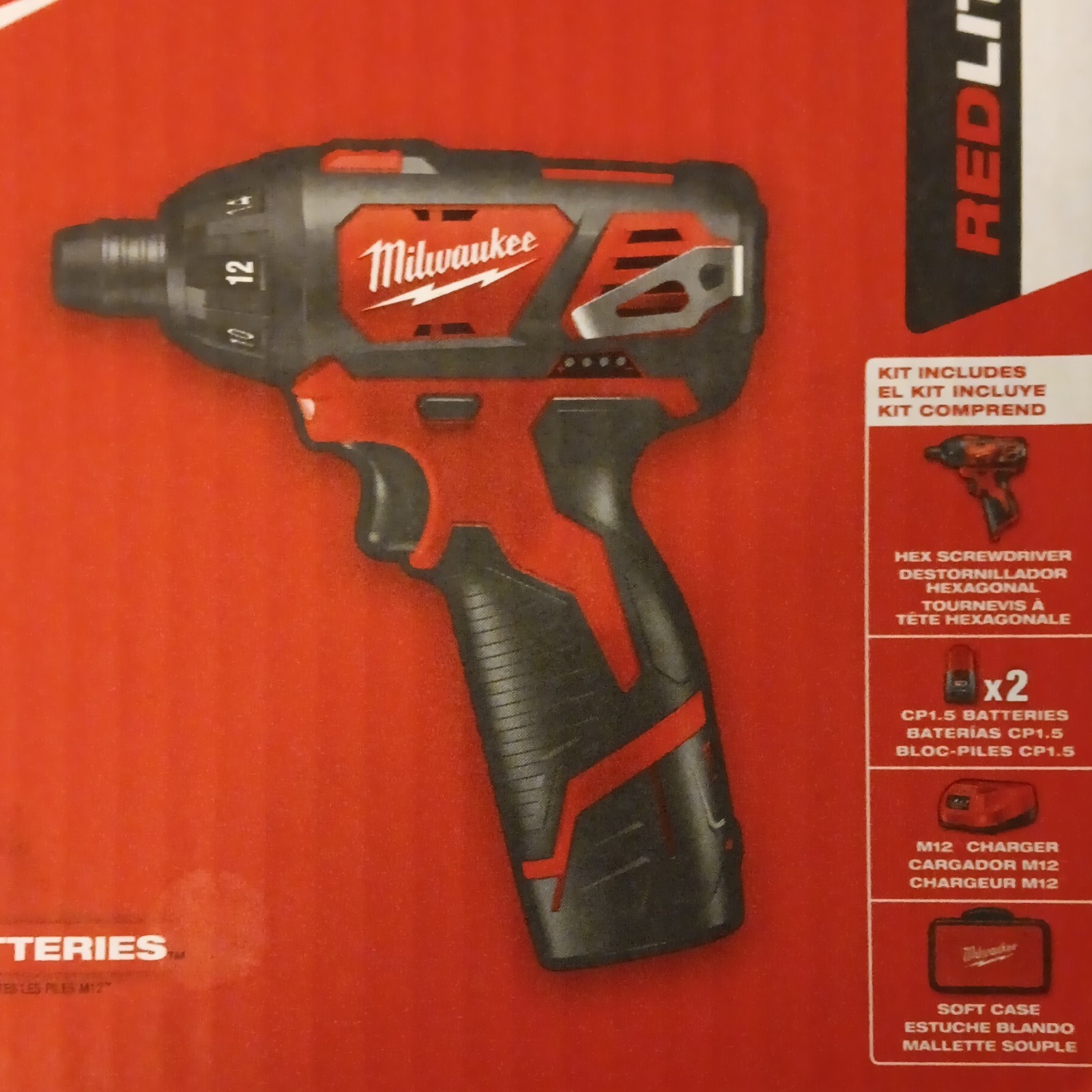 Milwaukee M12 1/4" Hex Screwdriver Kit + 2x M12 Batteries + M12 charger + Case gallery