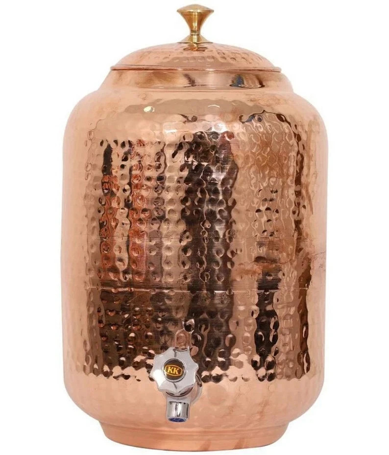 Handmade Pure Copper Hammered Pure Copper Water Dispenser Pot 4Ltr Tank 2 Bottle gallery
