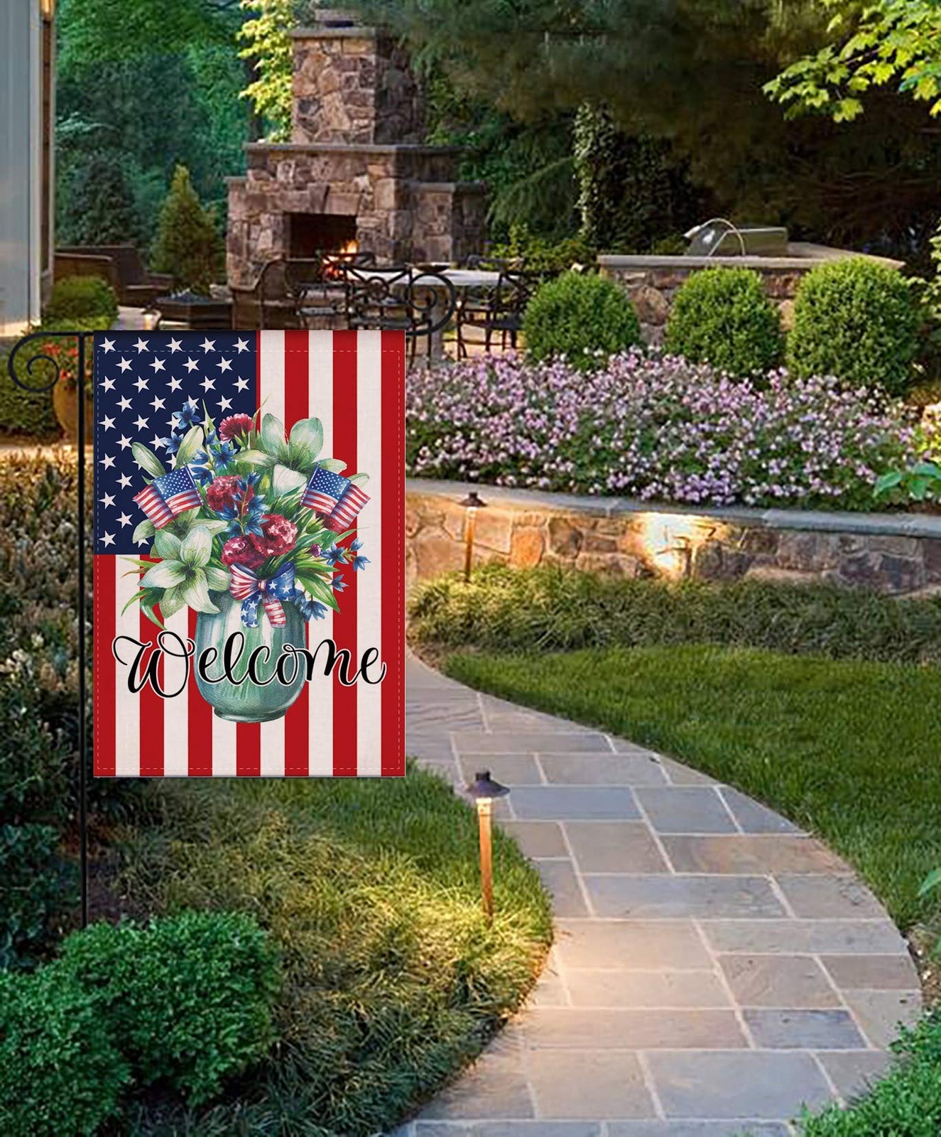 Spring Home Decorative Welcome America Patriotic Rustic Garden Flags Double S... gallery