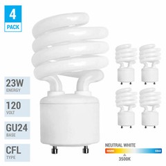 4 Pack Spiral CFL Fluorescent 23W =100W Twist and Lock GU24 3500K Neutral White