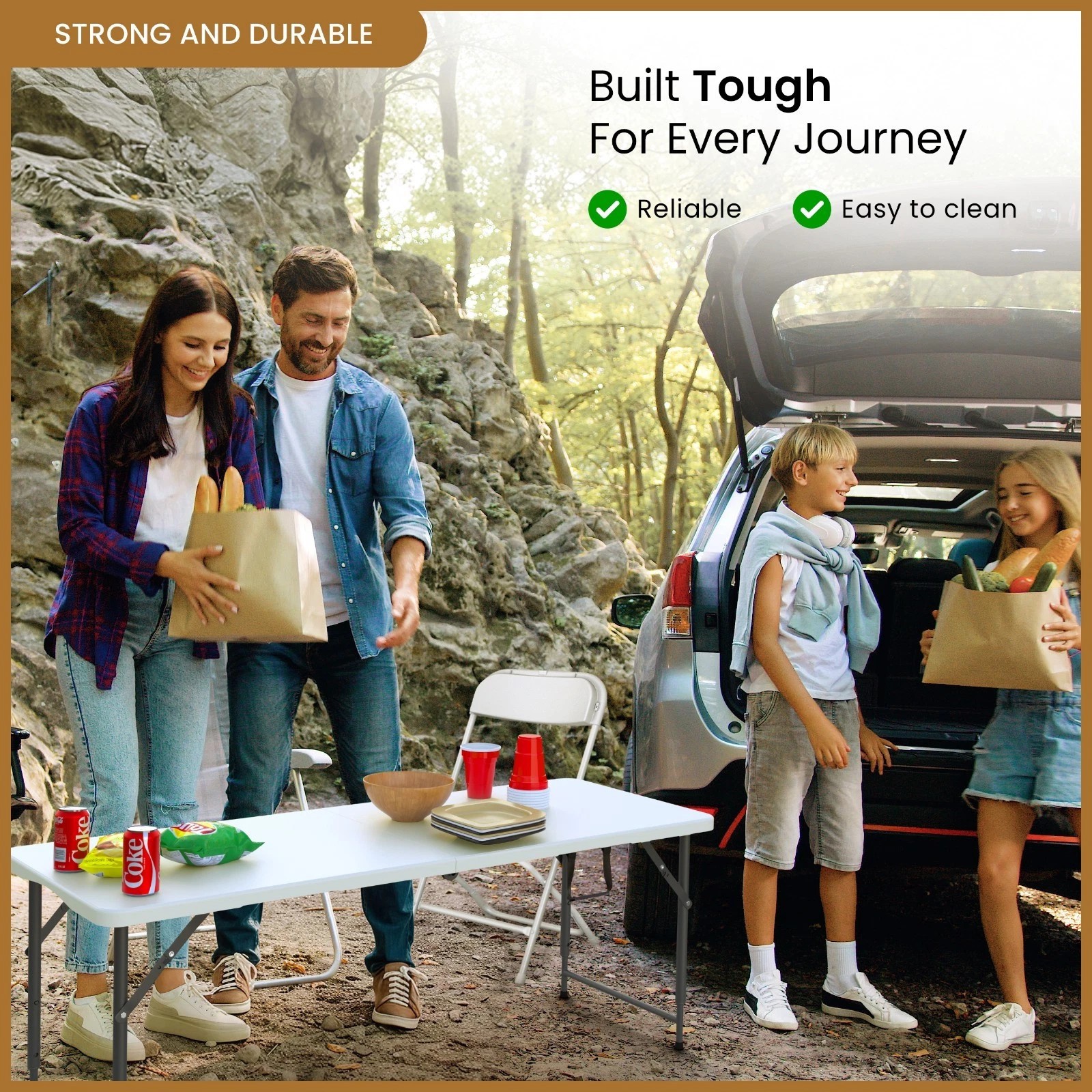 5.5 Ft Adjustable Height Portable Folding Table Fold-in-Half Picnic Table Handle gallery