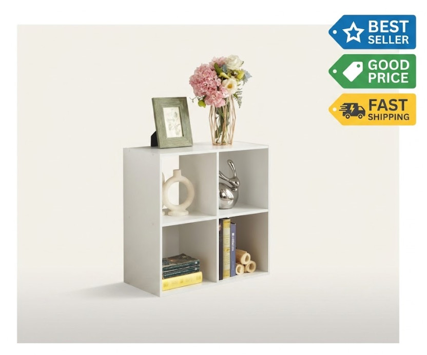 4 Cube Storage Organizer White Shelf Unit Modern Space Saving Design gallery