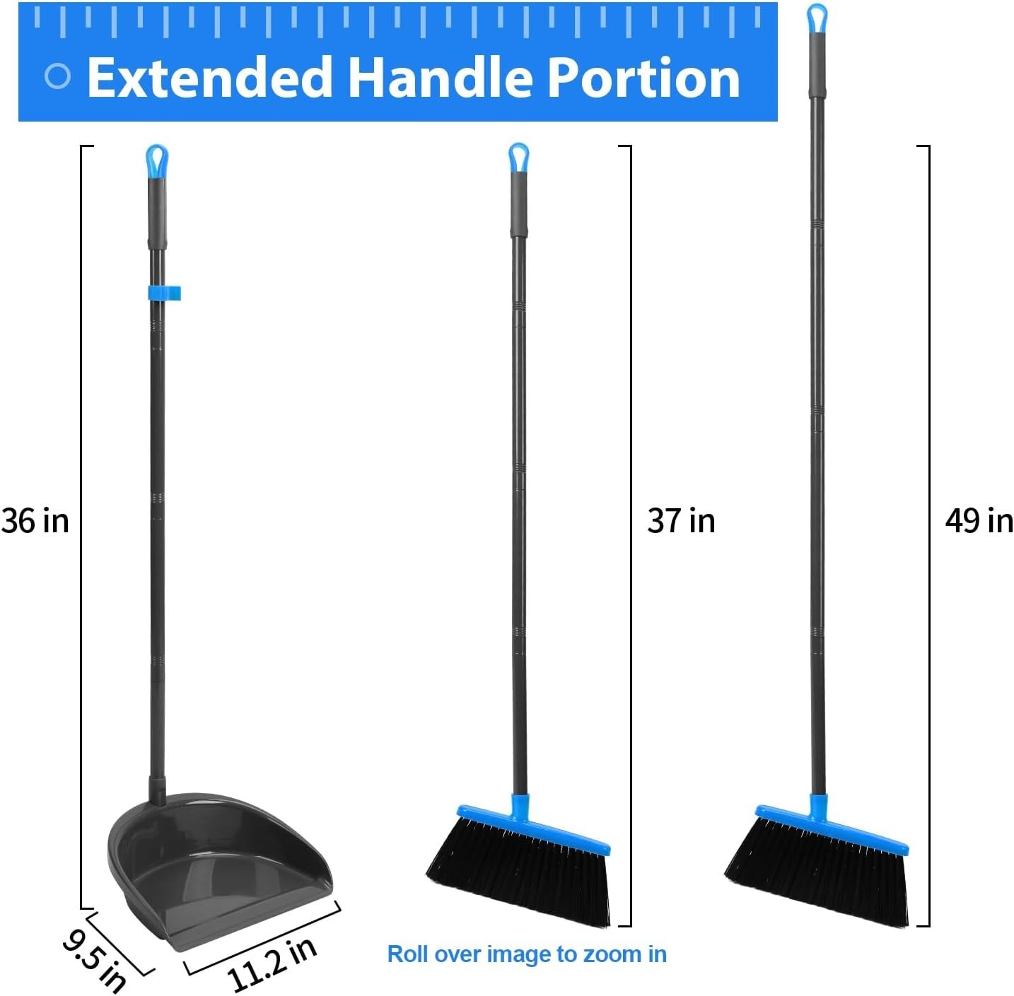 Broom and Dustpan Set ，Long Handle Broom with Upright Standing Dust pan for I... gallery