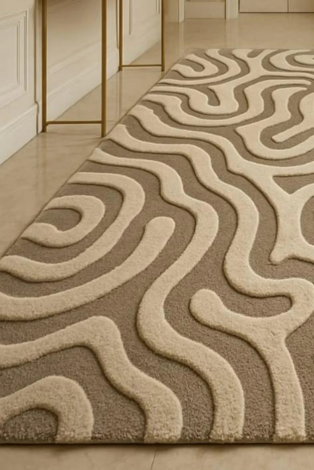 Hand Tufted Nz Wool Rug Modern Abstract High Low Pile, Neutral Decor Carpet Rug gallery