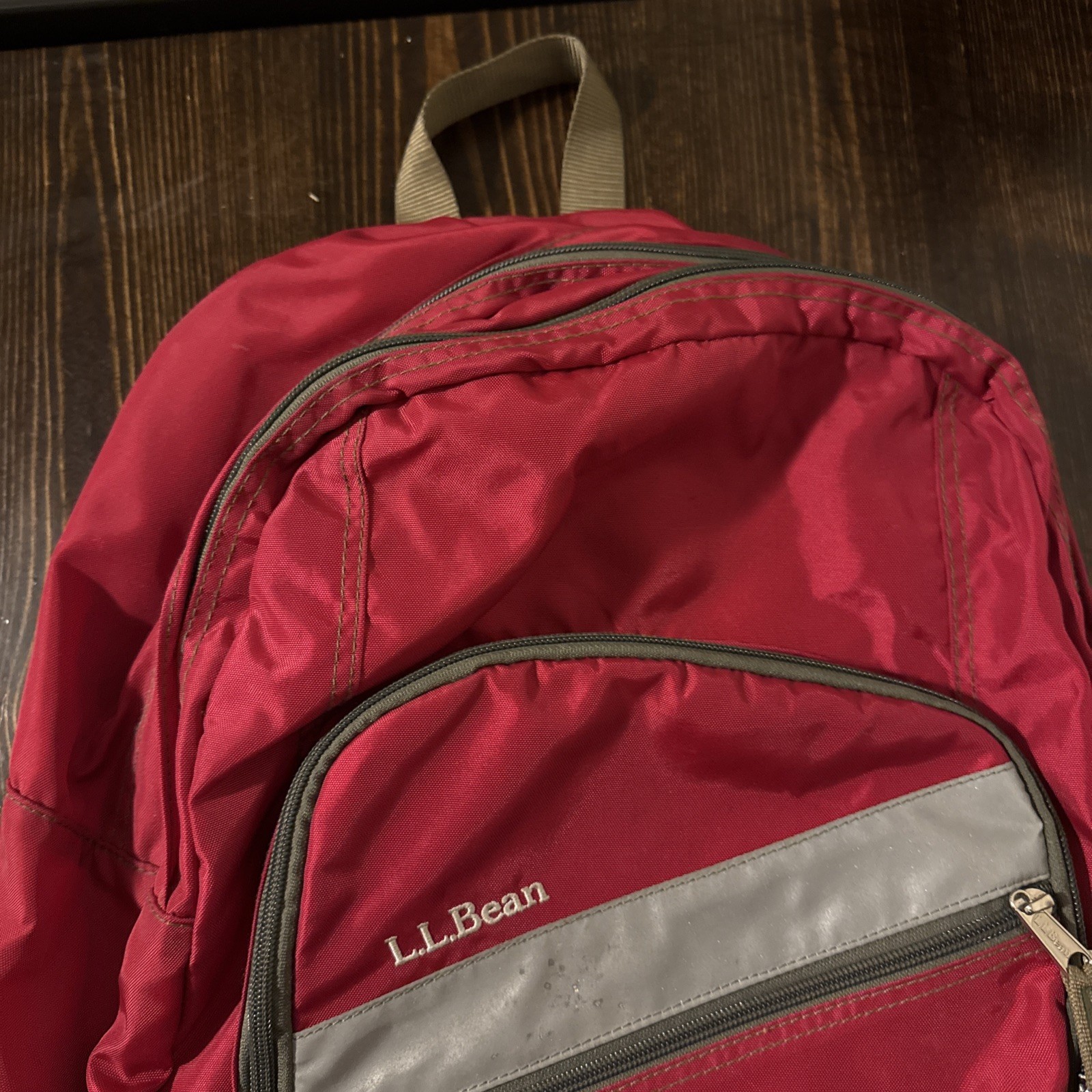 LL BEAN Vintage Red Nylon Backpack Zip Close Reflective Strip D589 5
