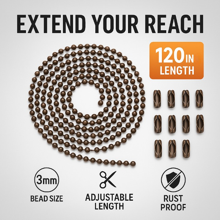 Ceiling Fan Pull Chain Extension Bronze 120in 3mm Bead Chain 12 Connectors gallery