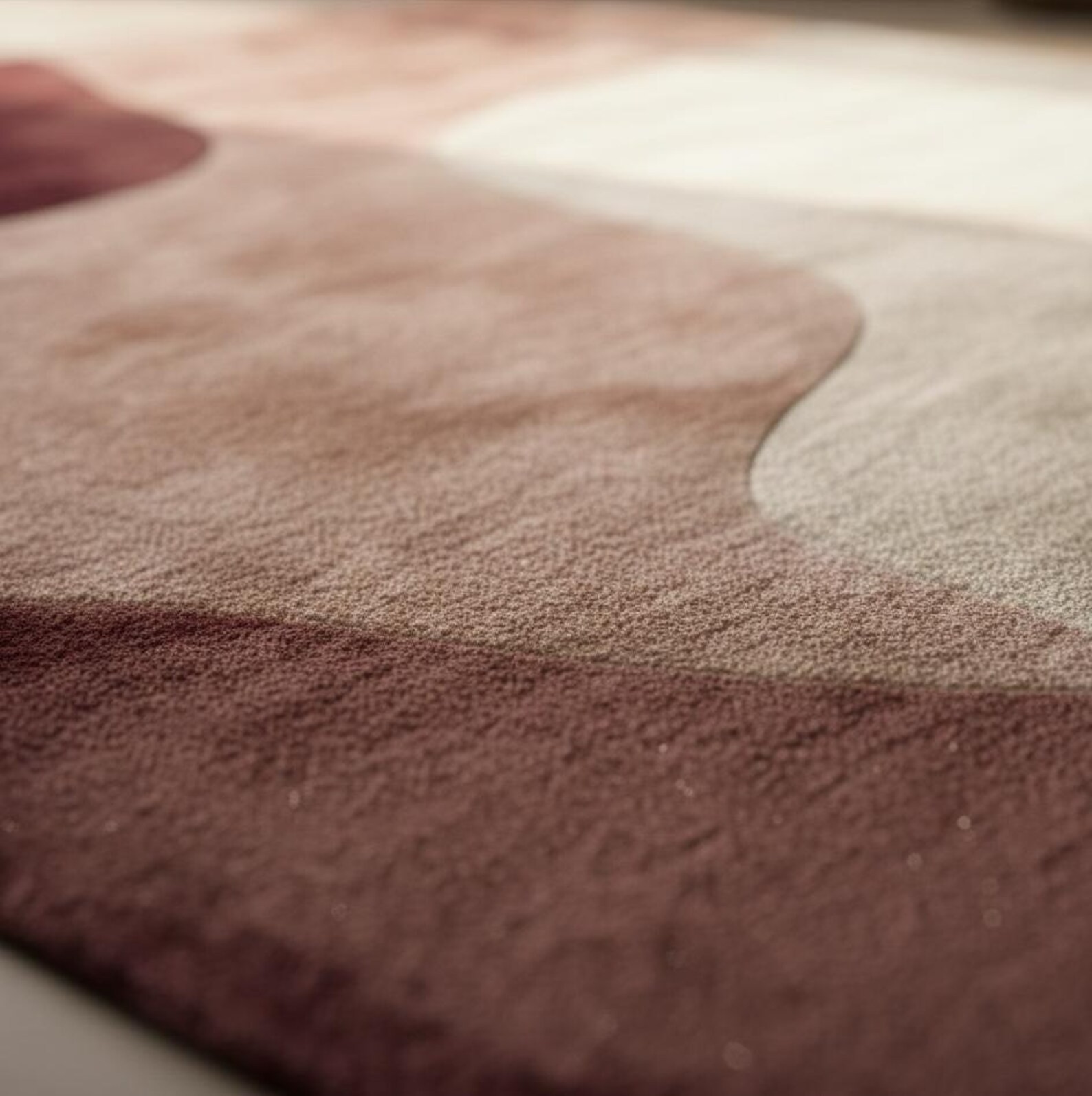 Hand-Tufted Wool Blend Rug Modern Abstract Wavy Design, 6x9 Burgundy Pink Cream gallery