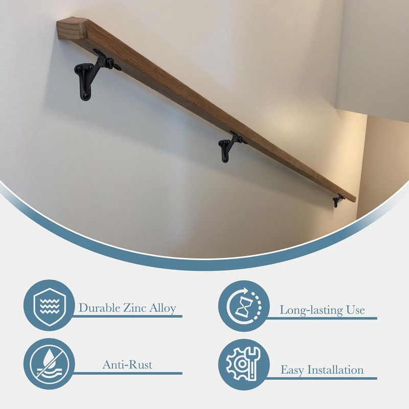 Durable 3-Inch Handrail Brackets for Stairway Safety - 330 lbs Support 2-Pack gallery