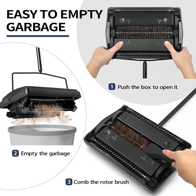 Carpet Floor Sweeper with Adjustable Handle Non-Electric Manual Sweeping Black gallery