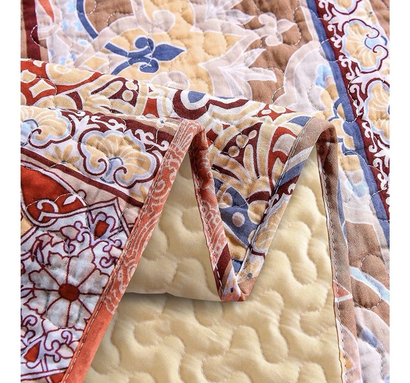 Reversible Quilted Blanket 50x60”Microfiber w/boho striped pattern brick-red gallery