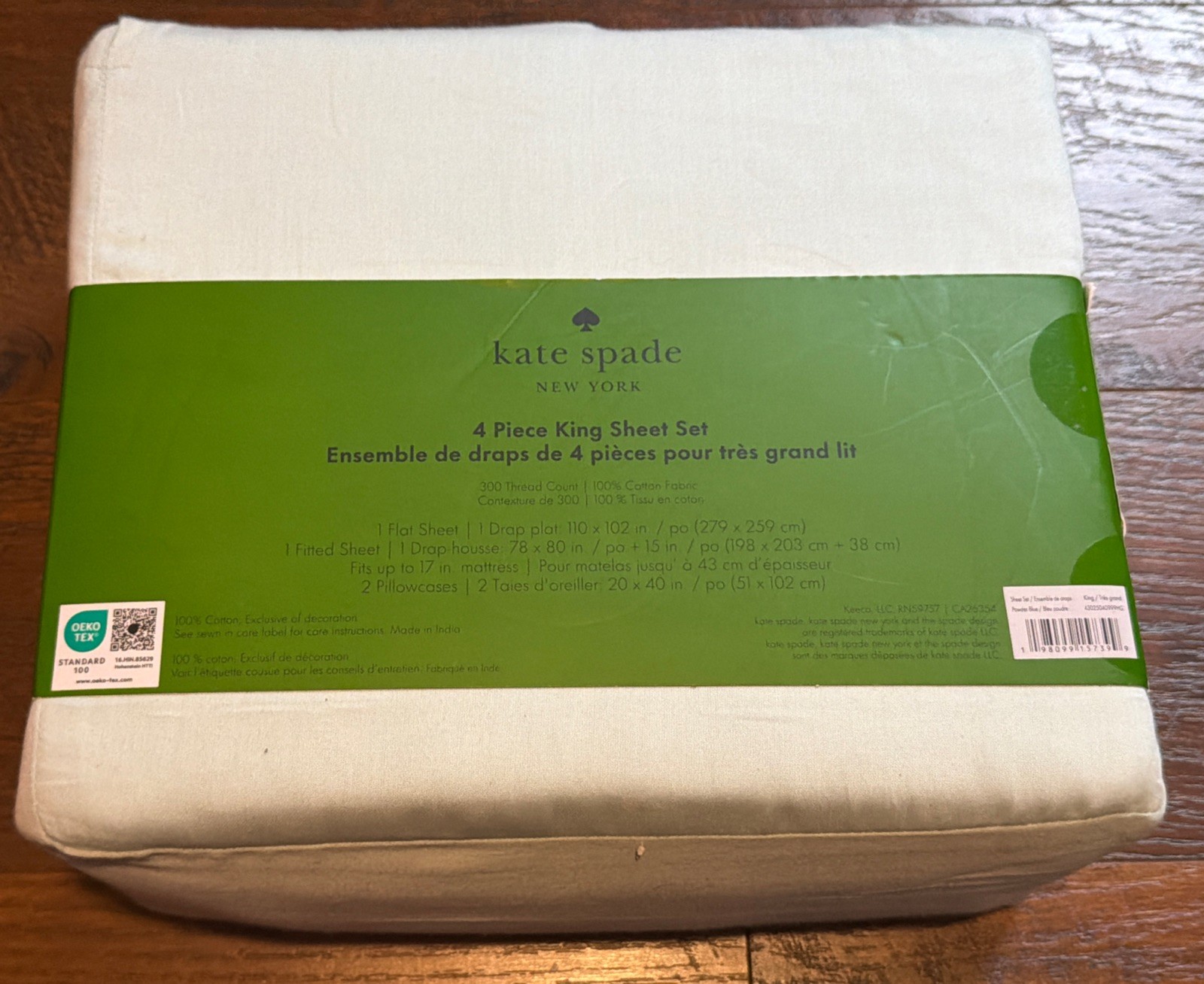 New Kate Spade King Sheet Set 100% Cotton Light Teal Green gallery