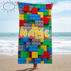 Customizable Beach Towel Featuring a Classic Color-blocked Building Block Wall