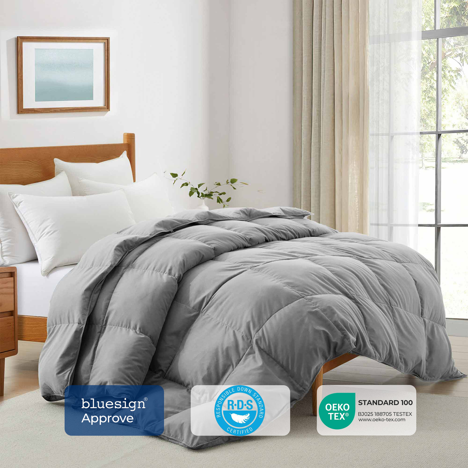 Peace Nest Down Feather Fiber Comforter All Season Super Soft Shell Dark Grey gallery