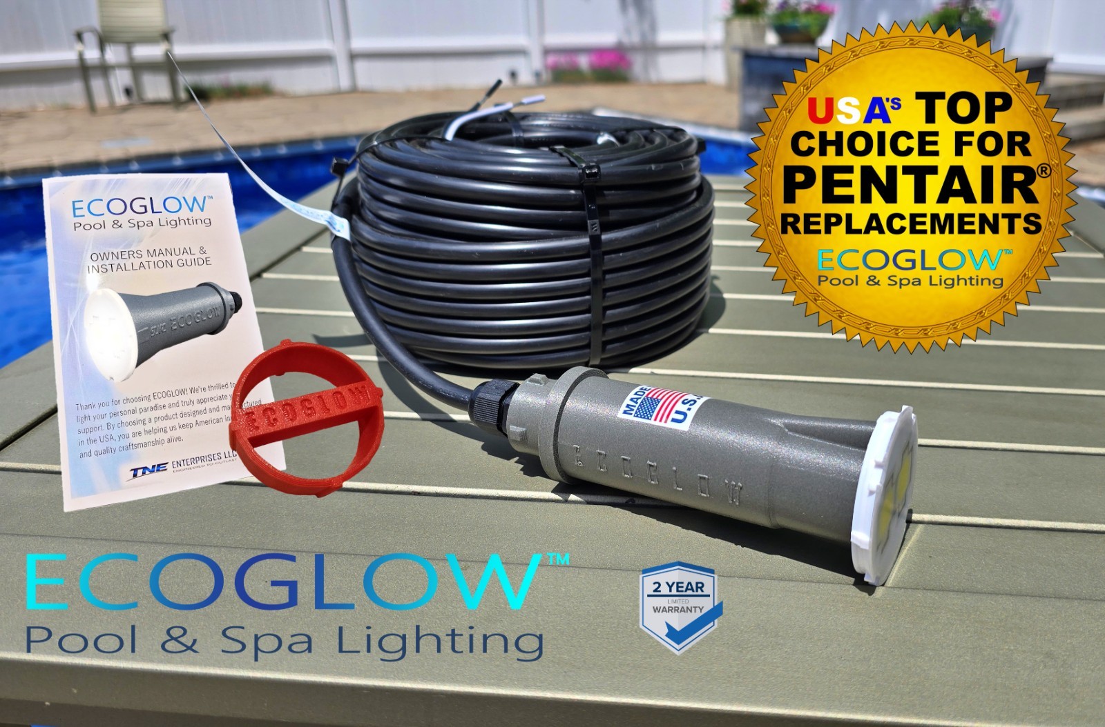 50ft PENTAIR GLOBRITE 602102, 602104, DIRECT-FIT, 12v, USA BUILT w/2yr Warranty gallery