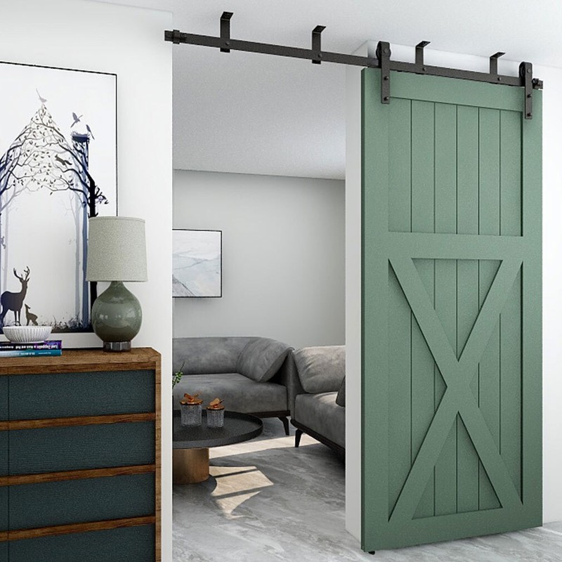 4FT-20FT Ceiling Mount Sliding Barn Door Hardware Track Bracket Kit for 1/2 Door gallery