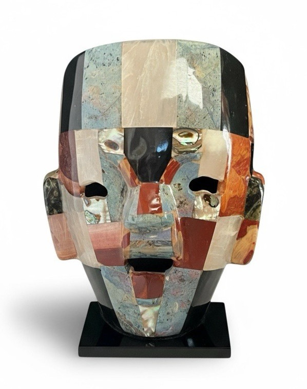 Abalone Death Mask Mayan Aztec Burial Folk Art Sculpture Mother of Pearl Onyx gallery