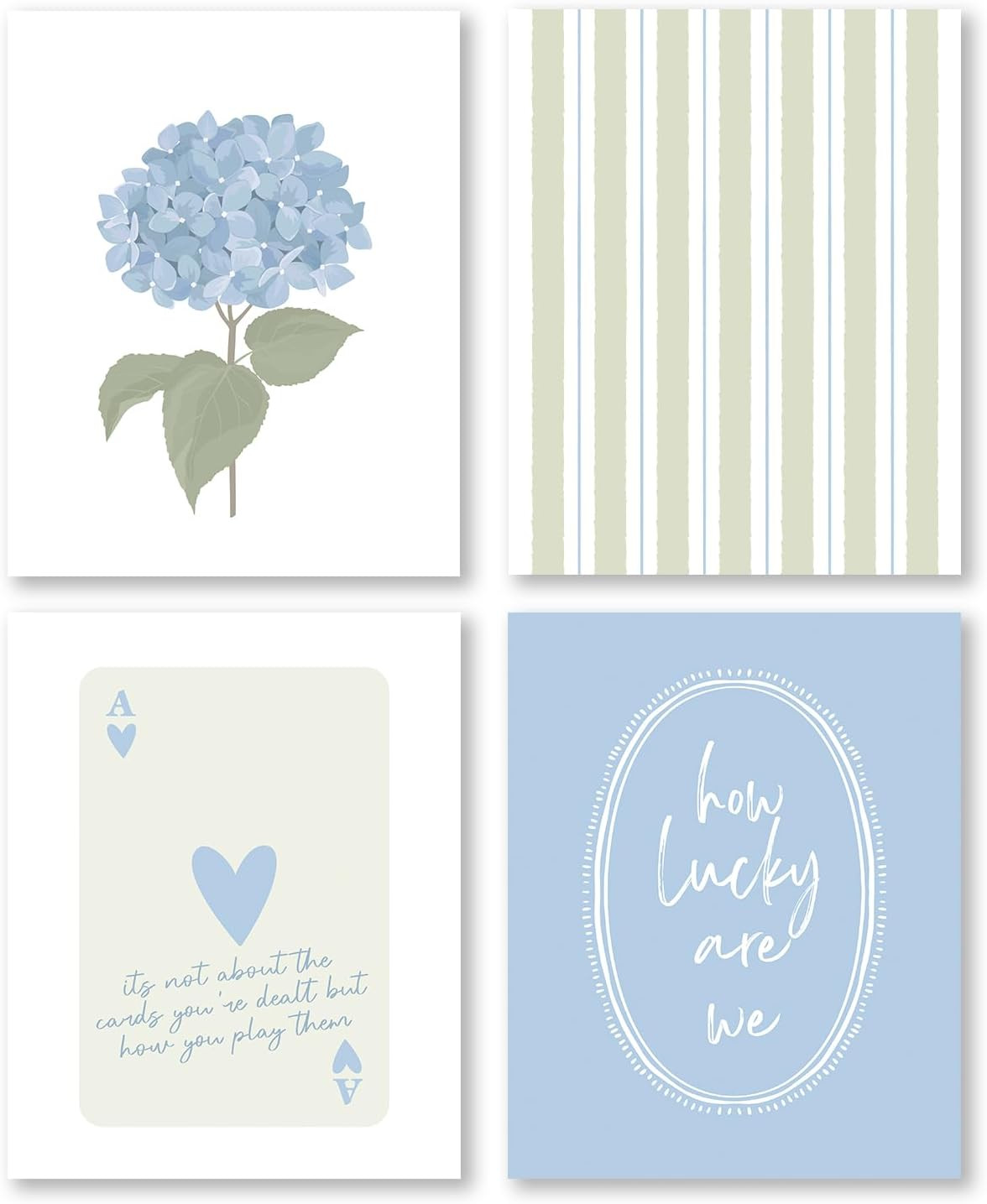 Trendy Retro Preppy Hydrangea Floral Wall Art Prints 8X10 Inch Set of 4, How Luc gallery