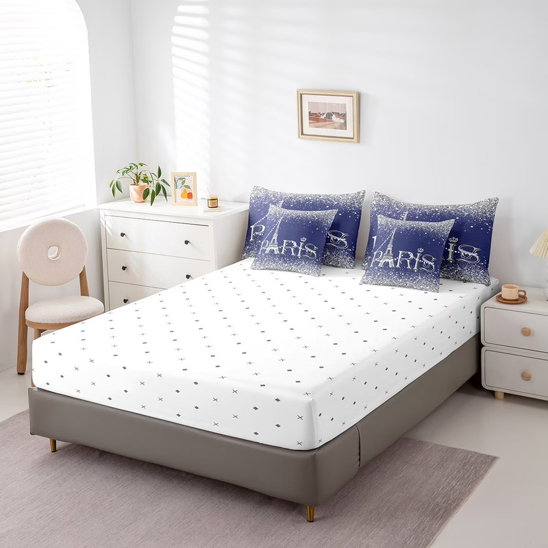 Erosebridal Paris Comforter Sets KING Eiffel Tower Bed in a Bag with Sheets BLUE gallery