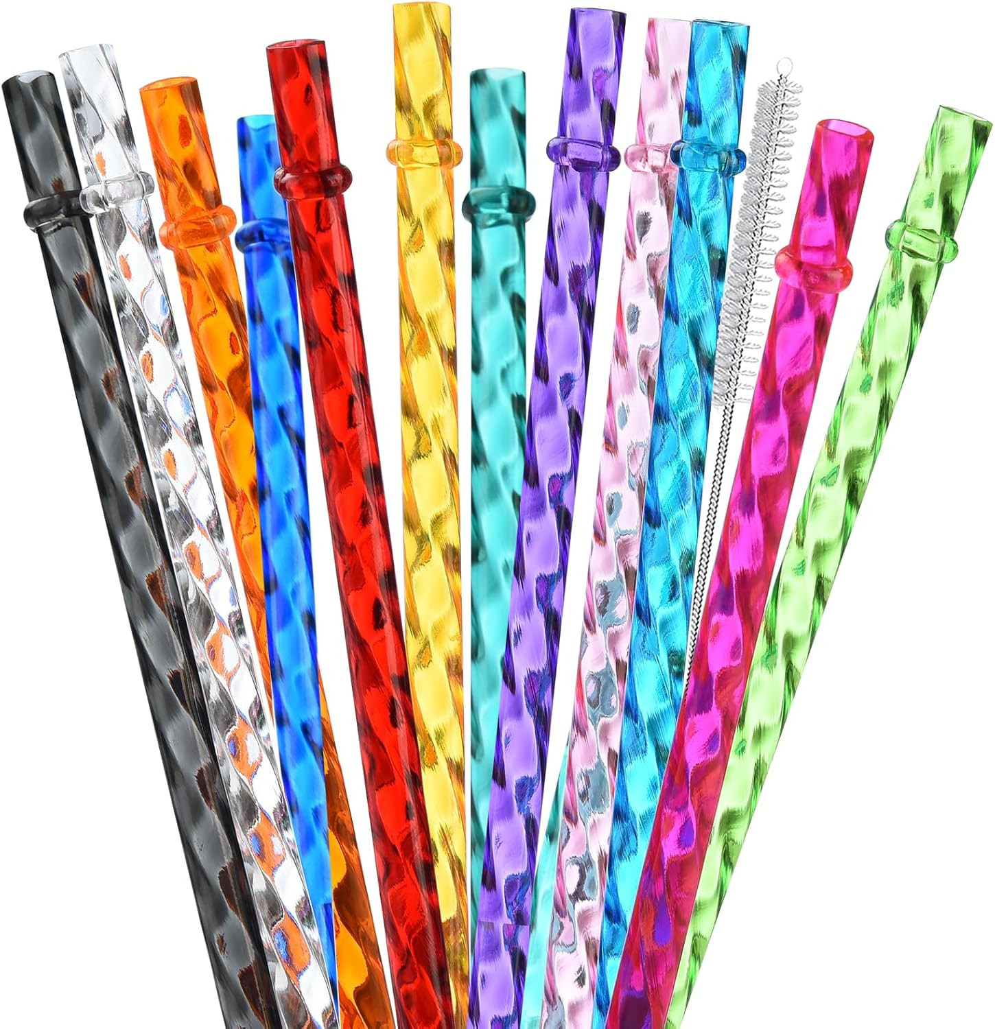12-Pack Reusable Plastic Clear Swirl Straws, 11" Long Colorful Hard Plastic T... gallery