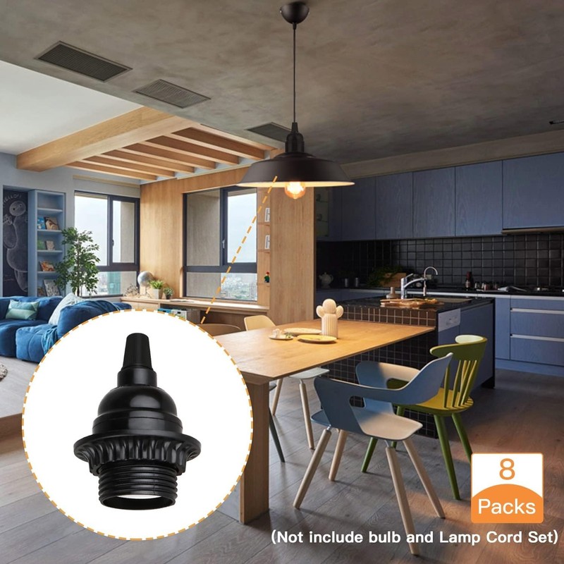 Zevnico 8 Pack E26 E27 Light Sockets, Black Medium Screw Base with Shade Ring... gallery