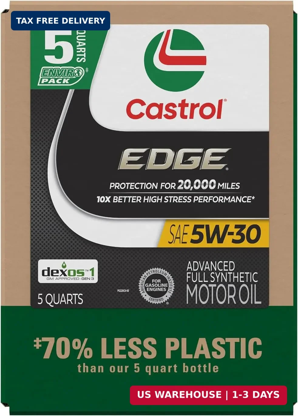 Castrol EDGE 5W-30 Advanced Full Synthetic Motor Oil, 5 Quarts, Eco Pack gallery