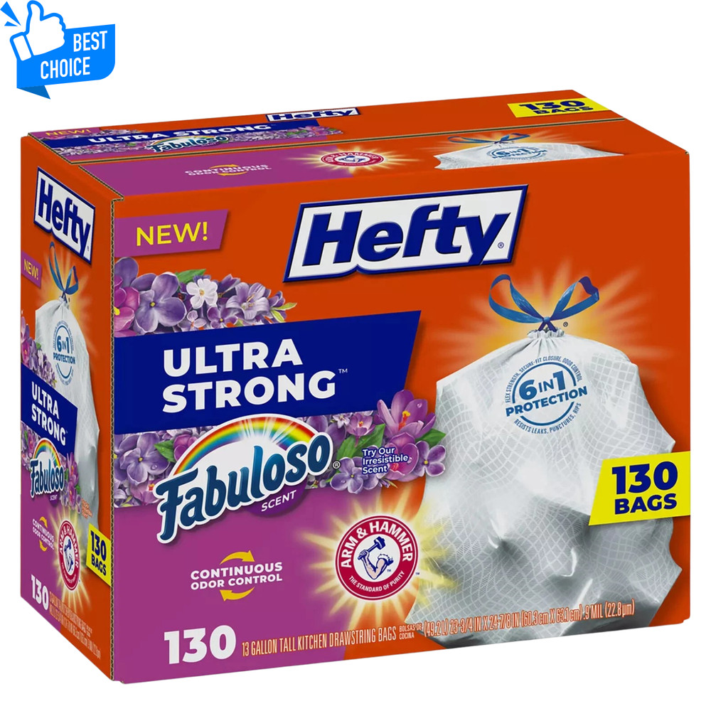Hefty Ultra Strong Kitchen Drawstring Trash Bags, Fabuloso Scent 13 gal., 130 ct