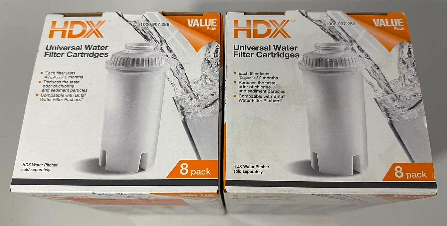 Dual 8-Packs HDX Water Pitcher Replacement Filter Cartridges compatible w/ Brita gallery